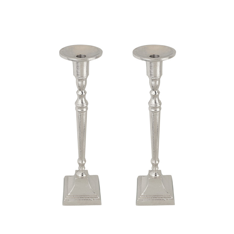Porte-bougie Aspen Creative 16302-11-2, en aluminium et nickel massif, support de table décoratif pour mariage, repas, fête, décoration intérieure, 4-1 / 8 po de diamètre x 16 po de hauteur, ensemble de 2