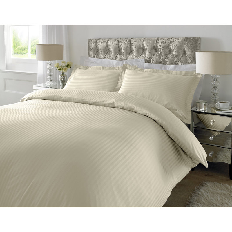 Satin Striped Duvet Cover Set with Pillowcases, Single - 1 Standard Pillowcase, Ivory