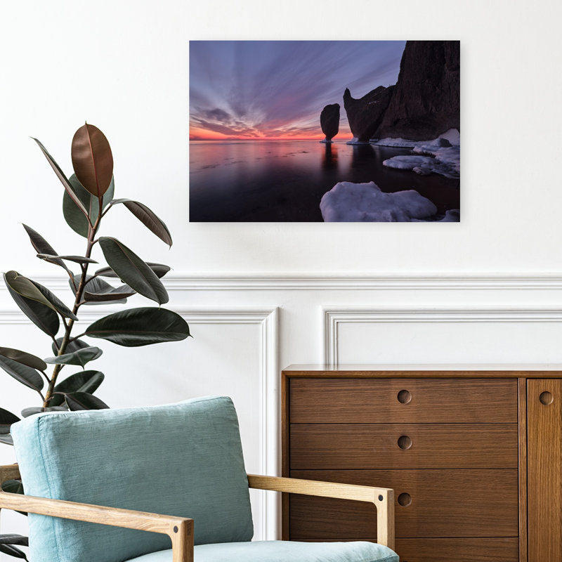 Twilight Sea Stacks Colorful Dramatic Serene Coastal Landscape Wall Art Print 1 Piece Wrapped Canvas Wall Art