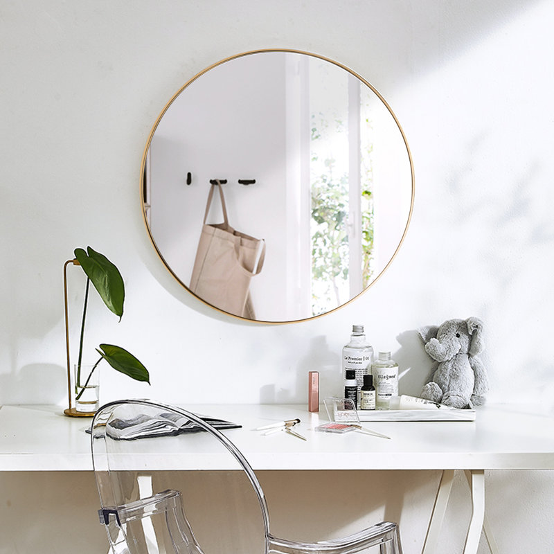 Miroir mural rond en métal, Or, 42 po x 42 po
