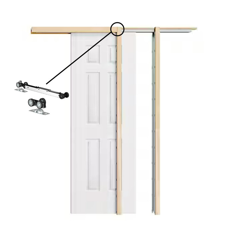 Porte coulissante à fermeture à glissière avec fermeture en douceur - 6 panneaux avec placage en bois Blanc creux et intérieur en panneau de fibres à densité moyenne et porte de garde-manger avec cadre de poche