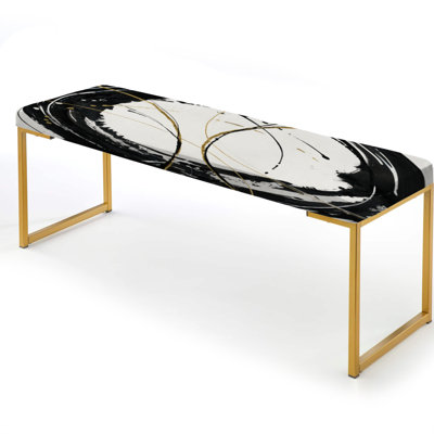 Finlay - Abstract Glam Upholstered Gold Bench