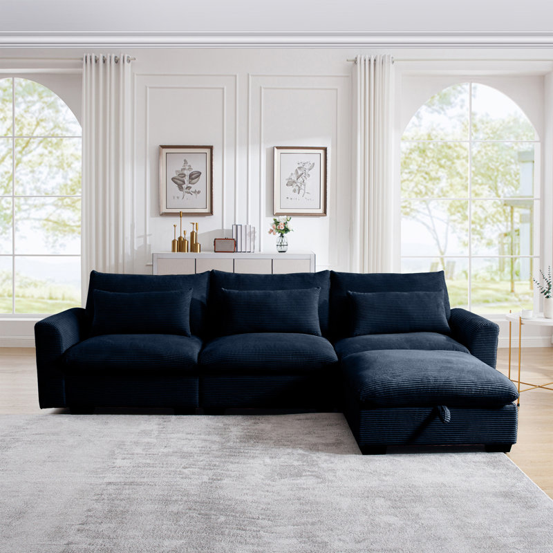 Canapé modulaire en velours côtelé, Chenille bleu
