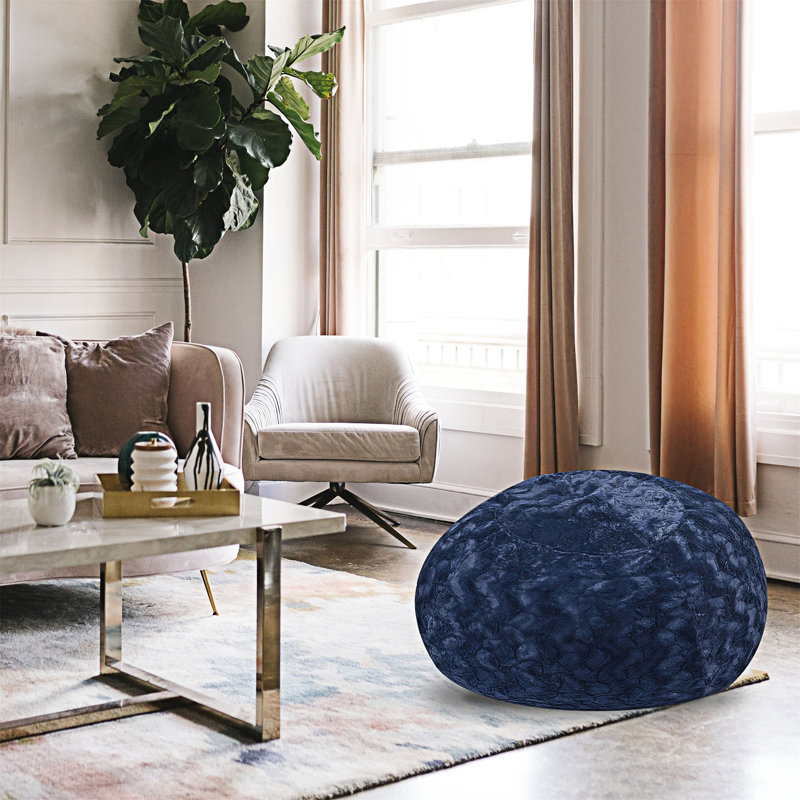 Pouf fauteuil, Fausse fourrure bleu marine, H 27,01 po x l 34,01 po x P 34,01 po