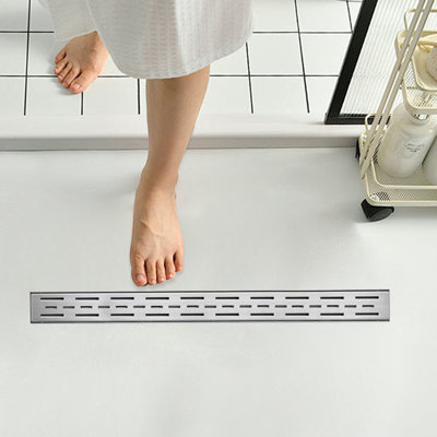 30 Inches Linear Shower Drain With Removable Bar Pattern Grate,Linear Drain With Hair Strainer And Leveling Feet,Stainless Steel,Brushed Nickel