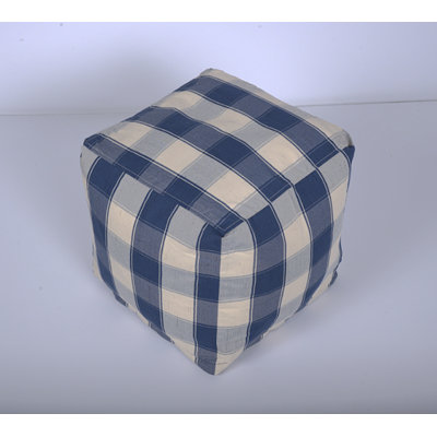 Connor Checkered Square Pouf, Ivory And Navy Blue by Ophelia & Co.