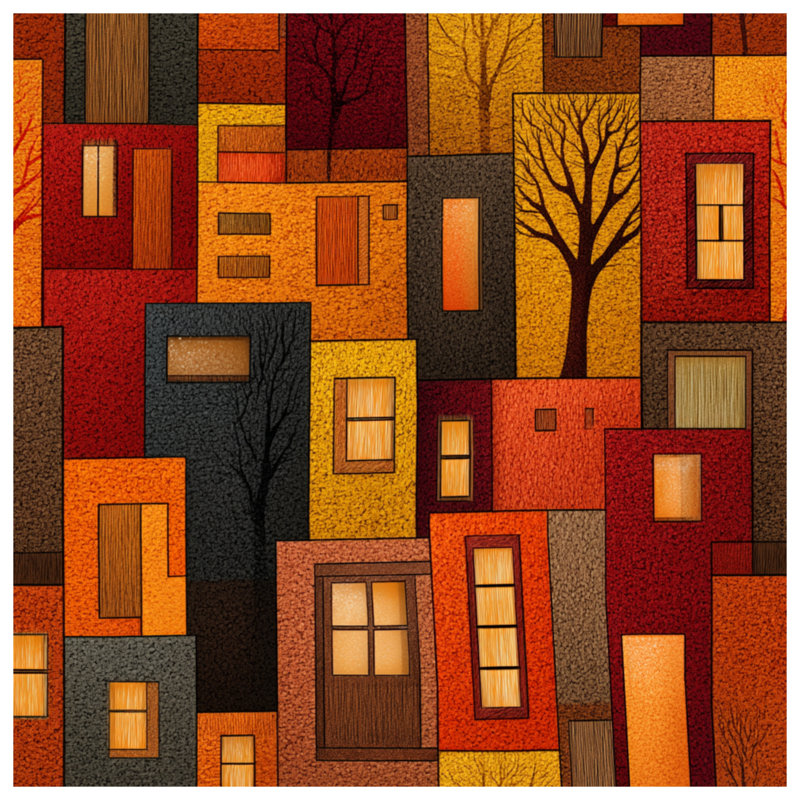 Tapisserie murale bâtiments abstraits - Décoration murale architecture, 104in H x88 with 4 Grommets