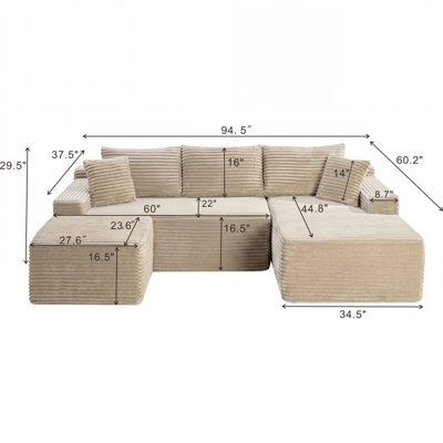 Canapé modulaire pour canapé modulaire avec méridienne 95 po