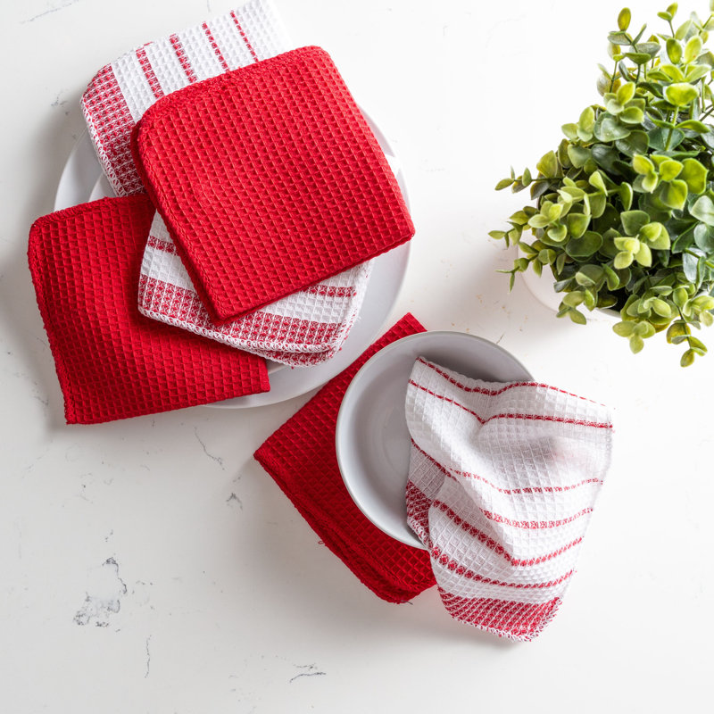 Cannady Cotton Stripe Dish Cloth Kitchen Towel, Red