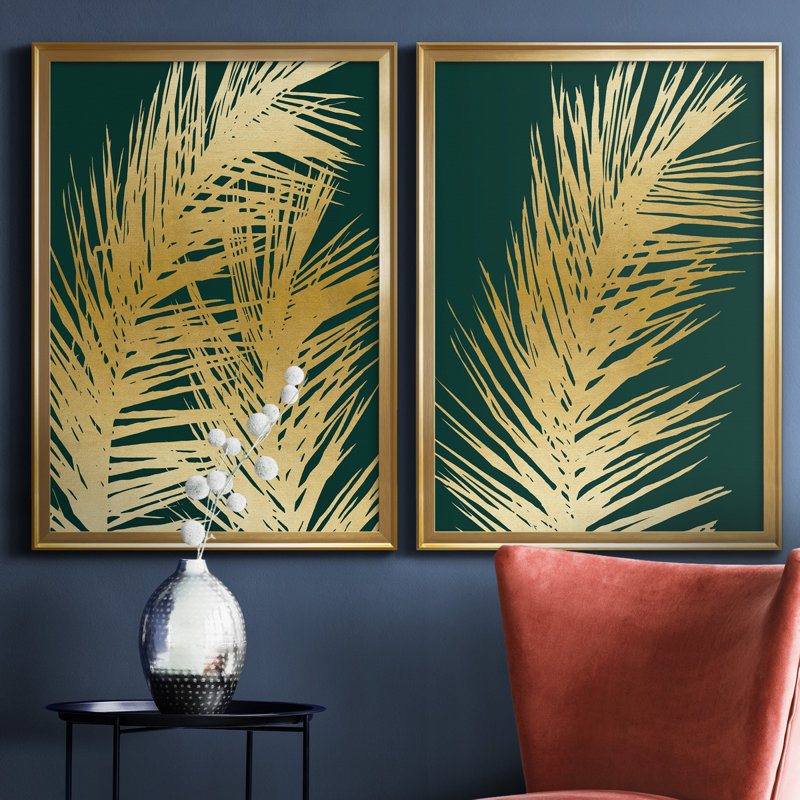 Emerald Palm I - ensemble de 2 reproductions d'art, Toile encadrée, H 18,5 po x l 49 po, Doré