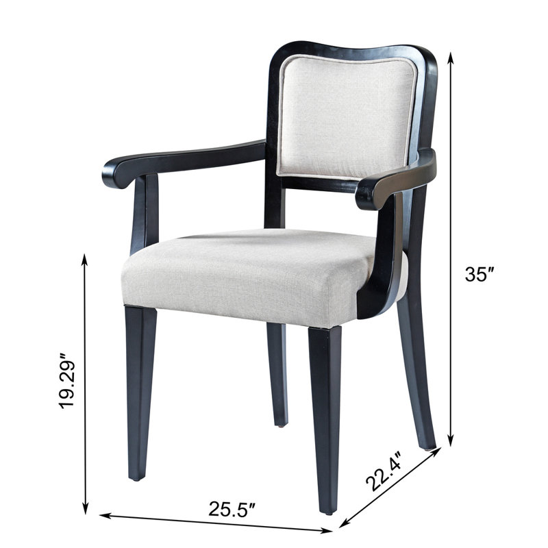Ensemble de 2 fauteuils de salle à manger rembourrés au fini, chaises d'appoint traditionnelles en tissu avec dossier incurvé et accoudoirs rembourrés