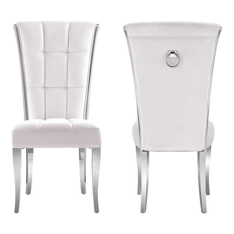 Keishon Upholstered Dining Chair, White, Silver
