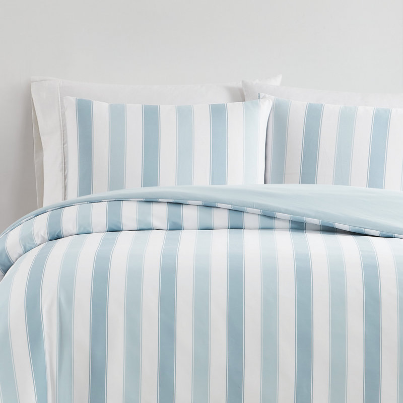Twin Blue and White Striped Microfiber Comforter Set