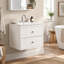 Meuble-lavabo blanc de 61 cm (24,07 pouces) avec lavabo en céramique, armoire de rangement murale avec 2 tiroirs cannelés