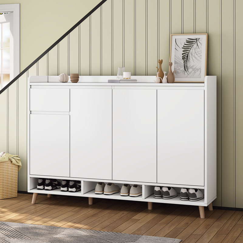 Shoe Storage Cabinet, Accent Cabinet, Storage Cabinet With 1 Drawer, White