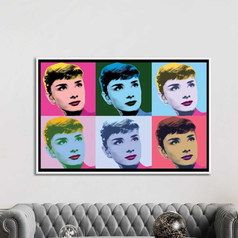 Audrey Hepburn Warhol Sabrina par radio Days-impression d’art graphique, Pas de tapis, H 60 po x l 40po x P 1,5 po