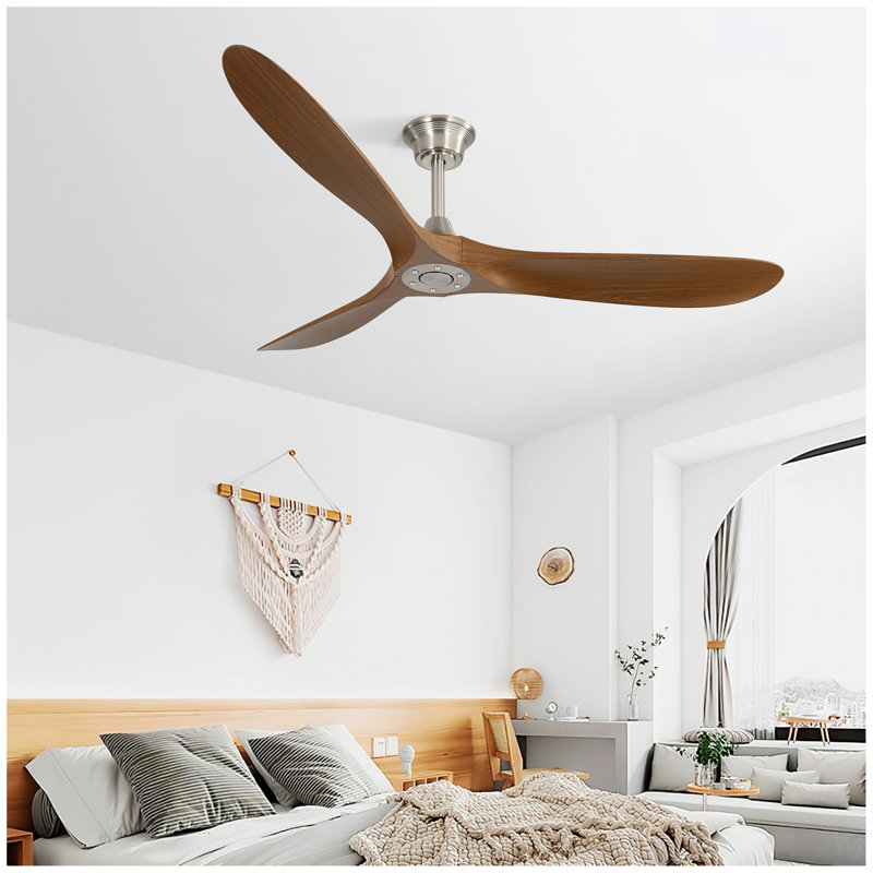Ventilateur de plafond extérieur 60 pouces sans lumière 3 pales ABS avec commande intelligente APP, Marron clair