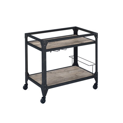 Chariot de service rustique et fonctionnel à 2 tablettes avec porte-verres à pied