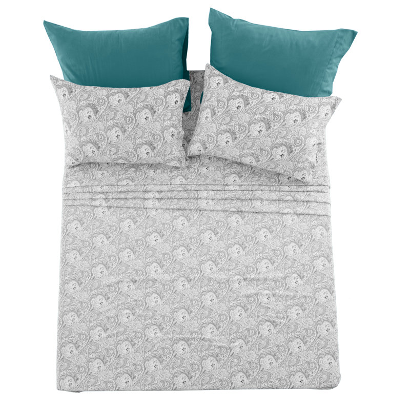 Leeson Microfiber Paisley Sheet Set, Gray, Cal.King Sheet Set +1 Fitted Sheet + 4 Pillowcases