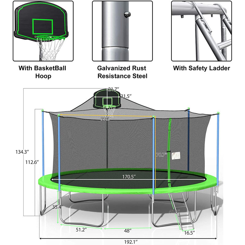 Sapphome Round Backyard Trampoline with Safety Enclosure, Green