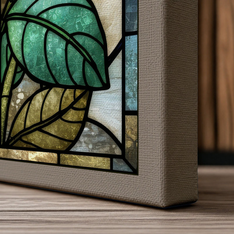 Stained Glass Daisy Botanical - Wrapped Canvas, 30x20 - 76.2 x 50.8 cm, Taupe Border