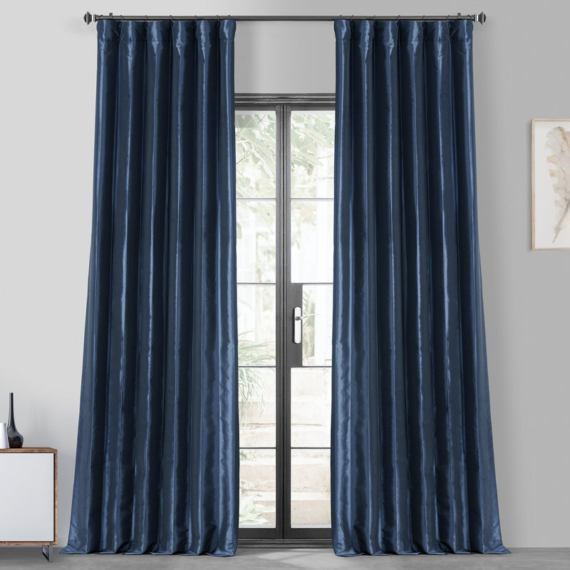 Avedon Rod Pocket Blackout Thermal Faux Silk Taffeta Single Curtain Panel, Navy Blue, 50" W x 84" L