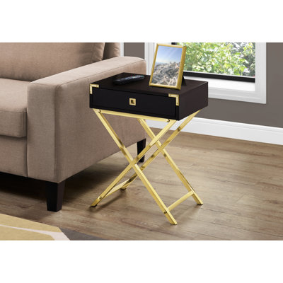 Table d'appoint spacieuse pour la chambre à coucher - Glissières en métal et extrémité compacte en stratifié avec salon brun doré