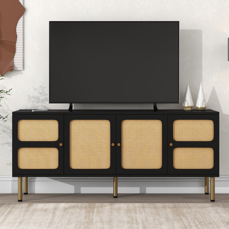 Meuble télé avec porte en rotin Boho Style