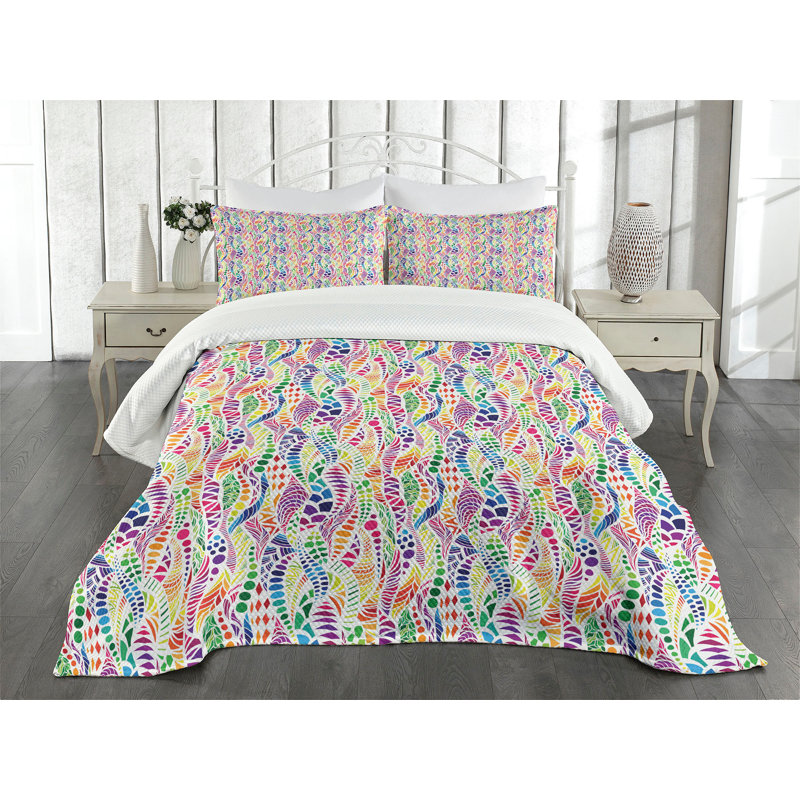 Ambesonne Geometric Bedspread Vivid Mosaic Multicolor, King Coverlet/Bedspread + 2 Pillow Shams