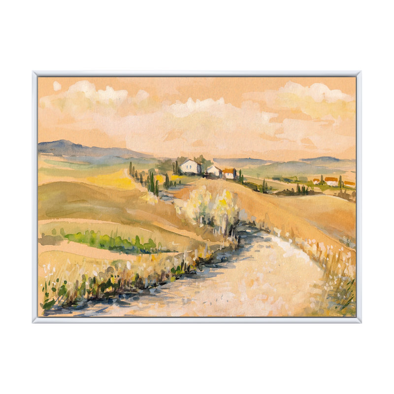 Campagne en Toscane, Italie - reproduction sur toile, H 30 po x l 40 po x P 1,5 po, Cadre flottant blanc