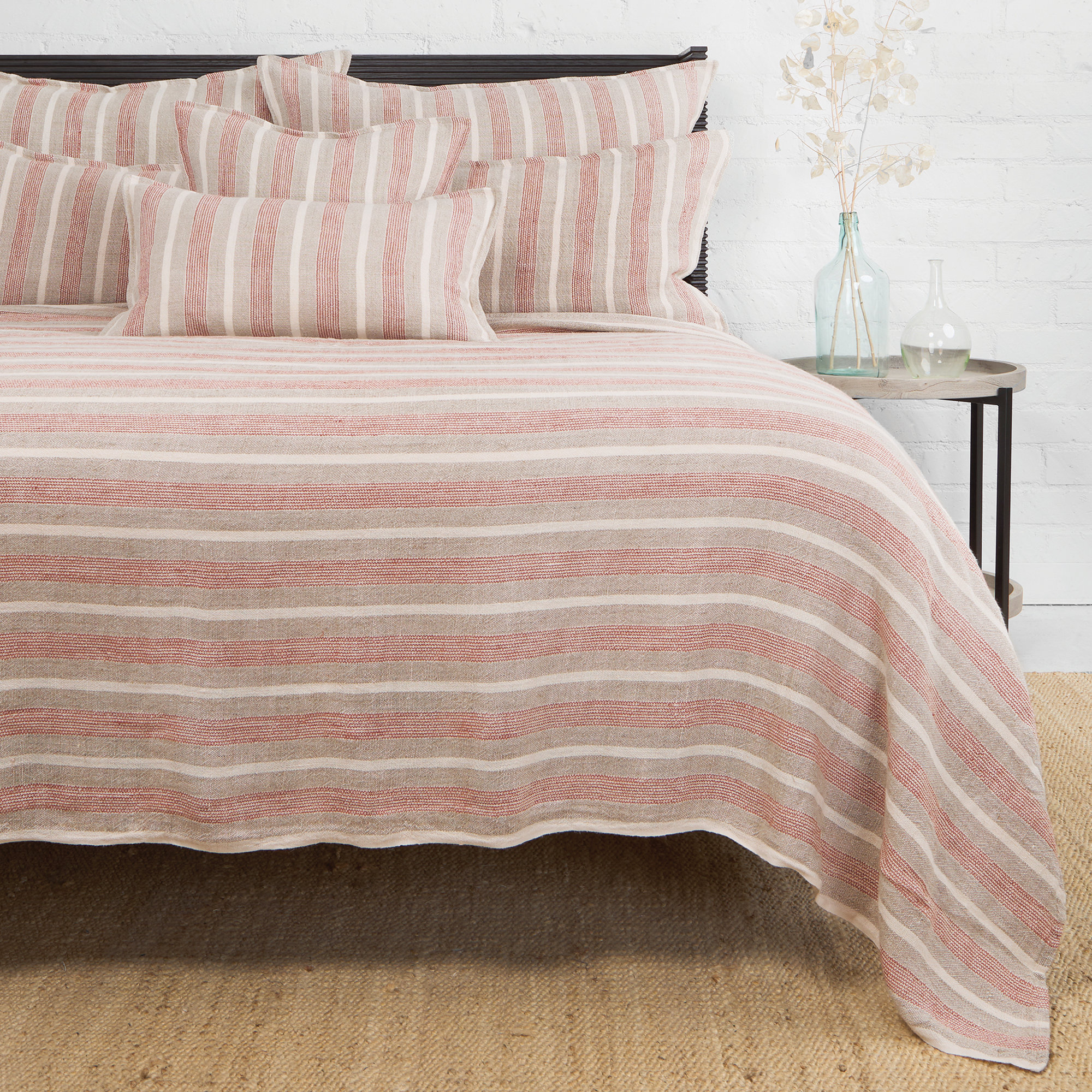 Montecito Striped Linen Throw Pillow, 20" x 20", Square