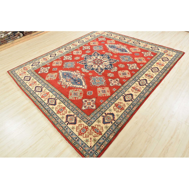Tapis rouge en laine noué à la main de conception unique 8 pi 3 po x 9 pi 5 po Gaal