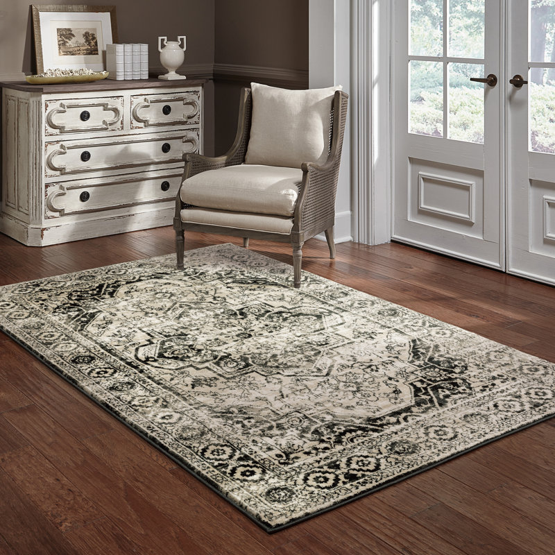 Tapis oriental gris / noir Flori, Rectangle 7 pi 10 po x 10 pi