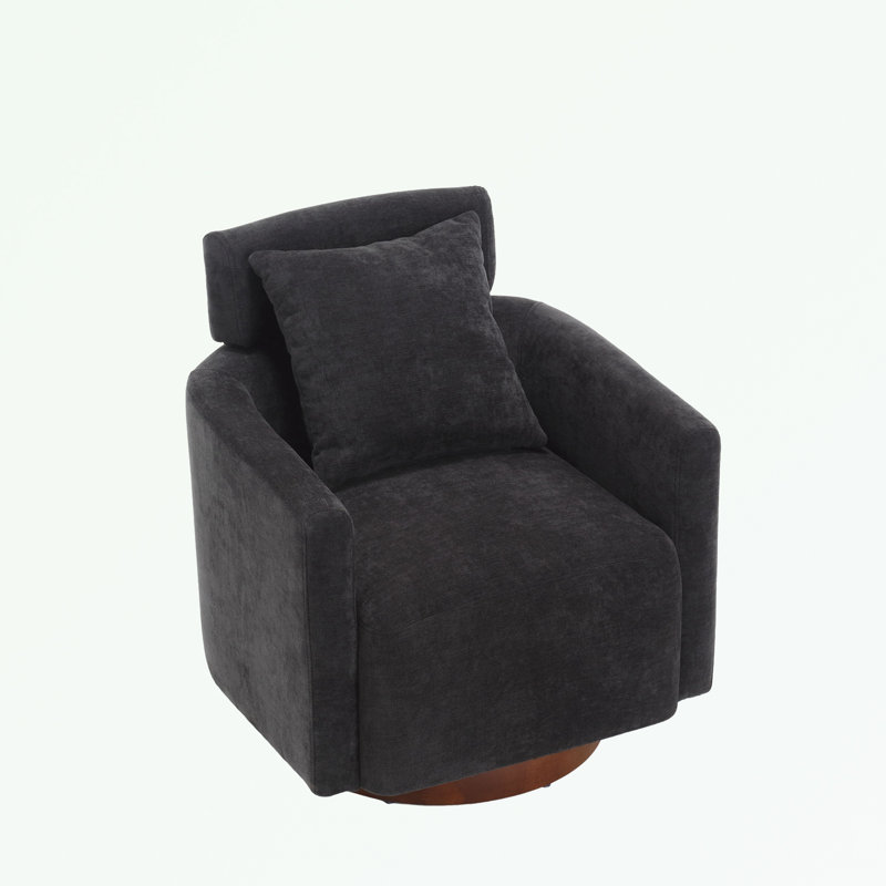Chenille Fabric Swivel Barrel Chair, Dark Gray