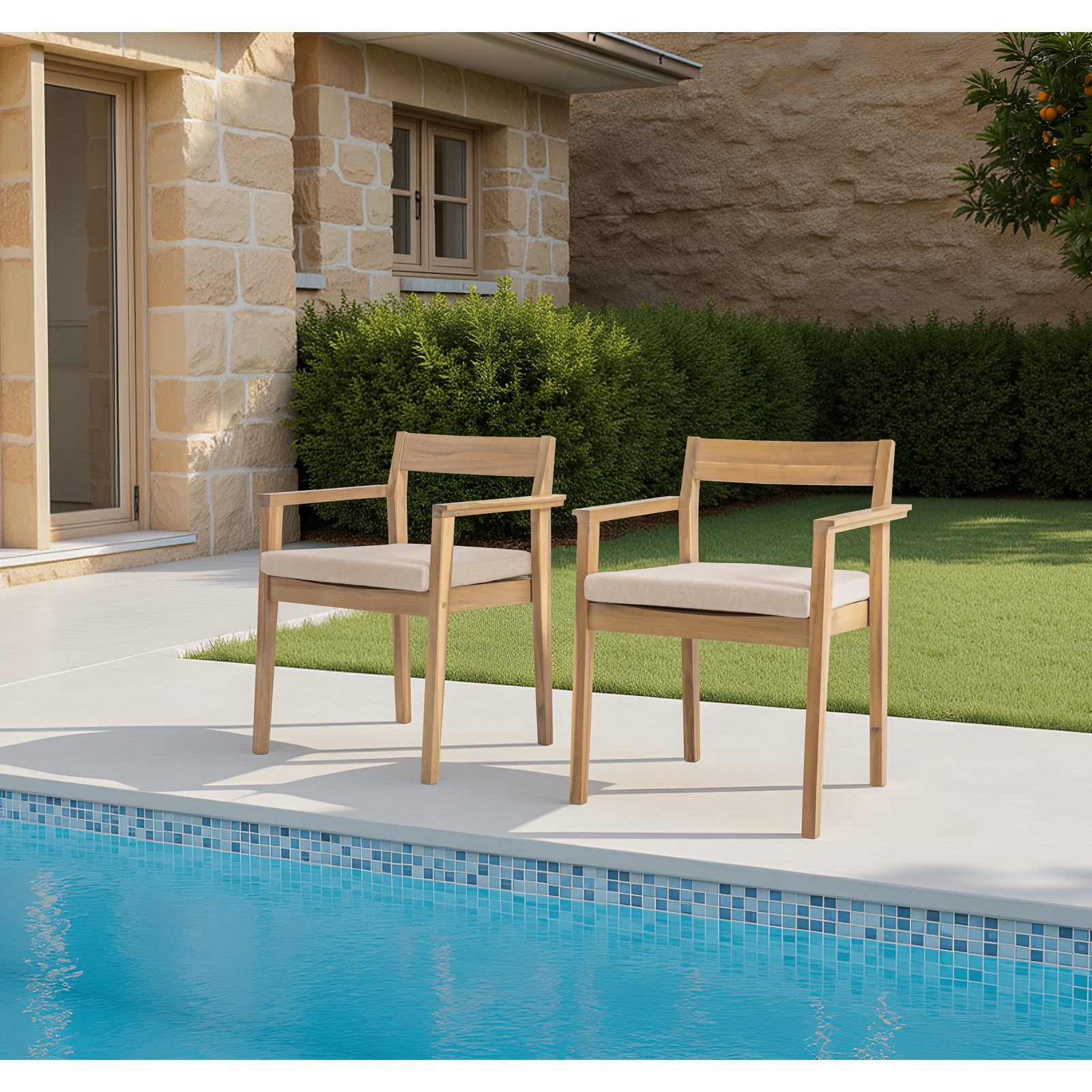 Badgley Stackable Acacia Patio Armchair