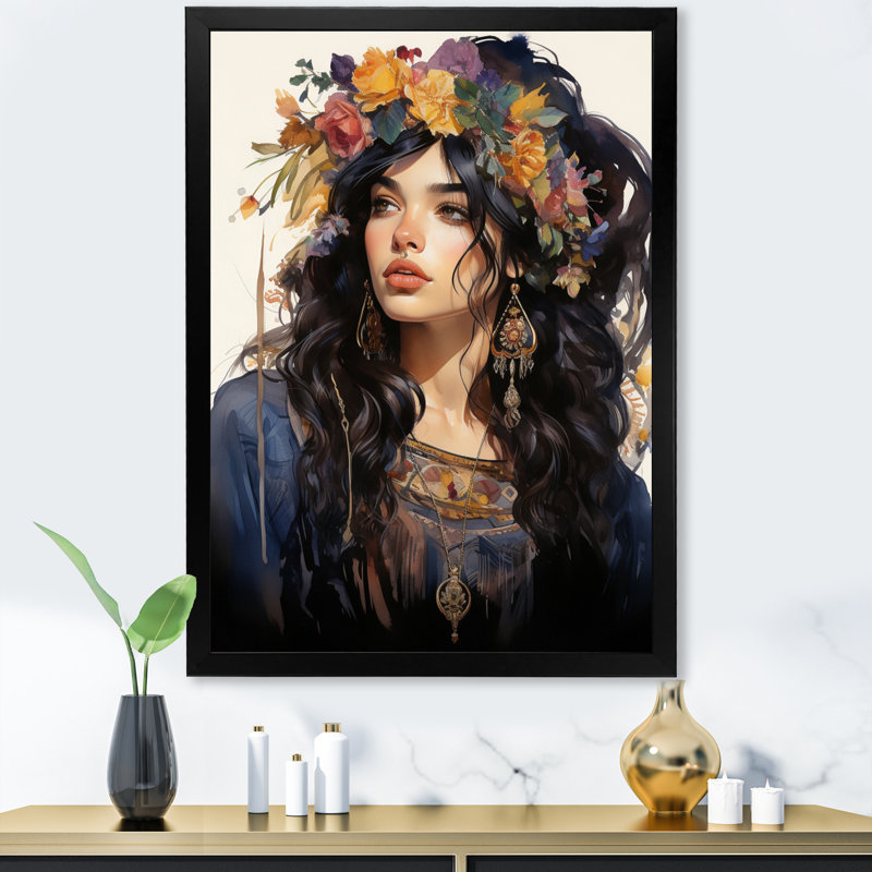 «Kryton Boho Latina», femme sur toile, Cadre photo noir, H 20 po x l 12 po x P 1 po