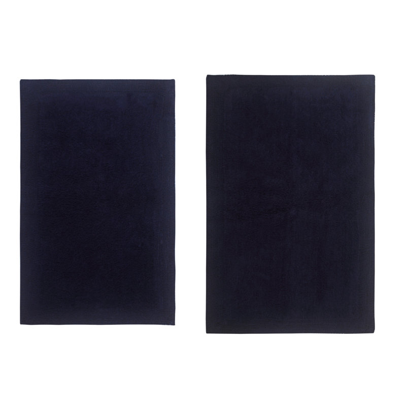 Tapis de bain luxueux 100% coton (ensemble de 2) réversible, Bleu marine, Ensemble de 2 pièces (24 po x 40 po, 21 po x 34 p