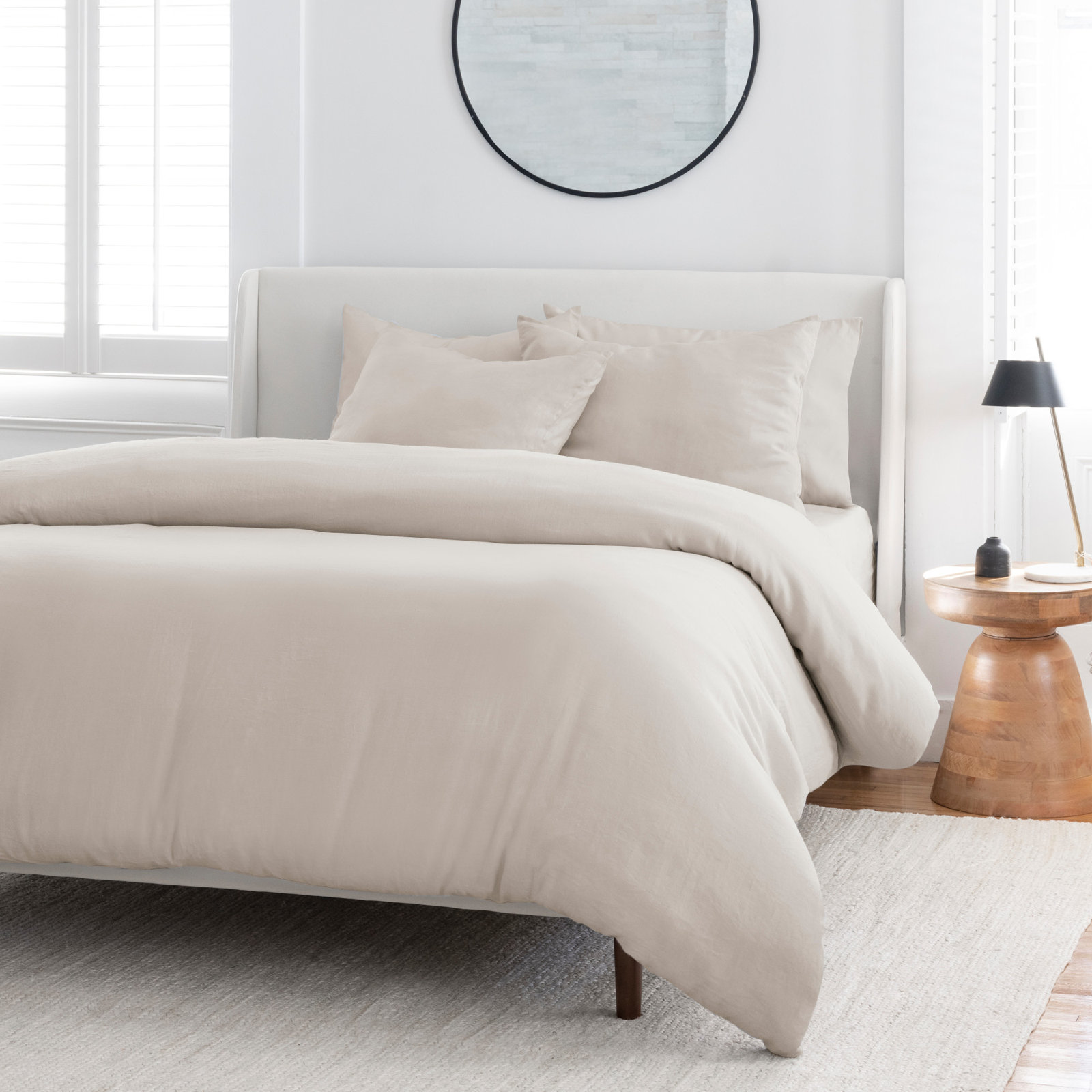Kandice Linen Duvet Cover Set, Queen Duvet Cover + 2 Shams, Oatmeal