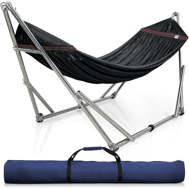  Support de hamac réglable, hamac de camping pliable et support, support de hamac double de luxe d'une capacité de 650 lb pour 2 personnes, assemblage facile partout antidérapant et sans bruit, noir