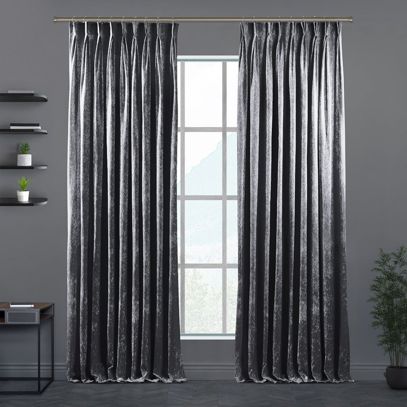 Velvet Semi Sheer Single Curtain Panel, 130cm Width x 265cm Drop, Grey