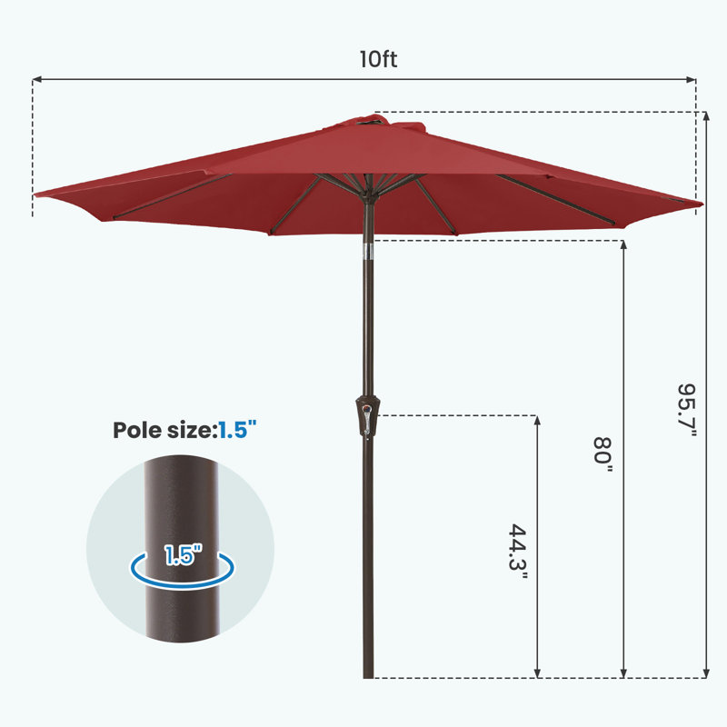 Parasol de marché inclinable Germar, Rouge, H 95,7 po x l 120 po x P 120 po
