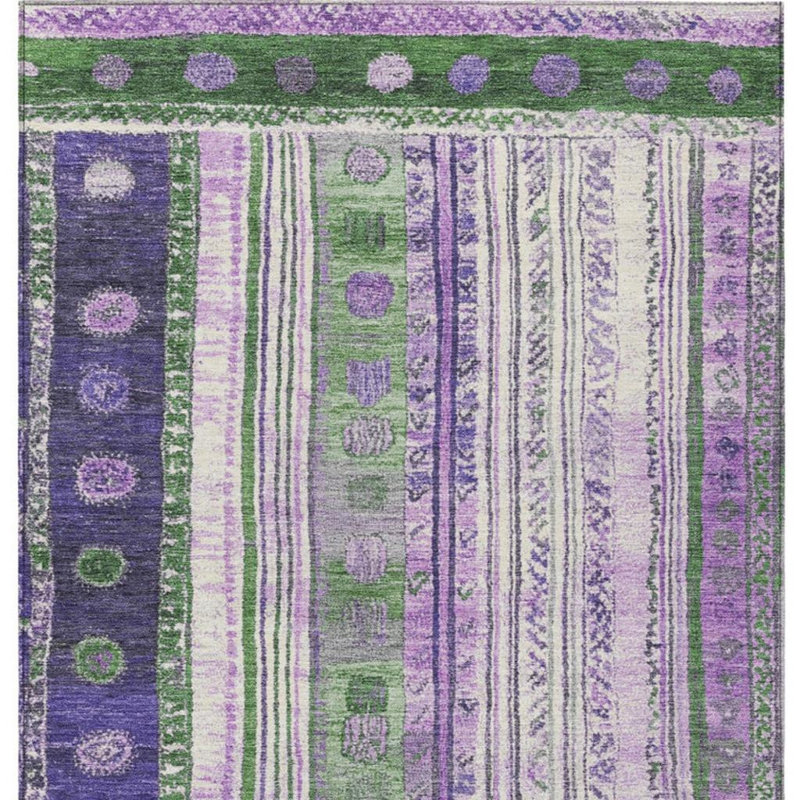 Tapis extérieur lavable rayé vert et mauve 3 pi x 5 pi