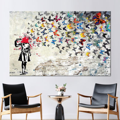 Butterfly Girl Suicide Printed, Street Art, Banksy Girl Poster, Banksy Art, Banksy Head Shot Canvas, Abstract Art Canvas,