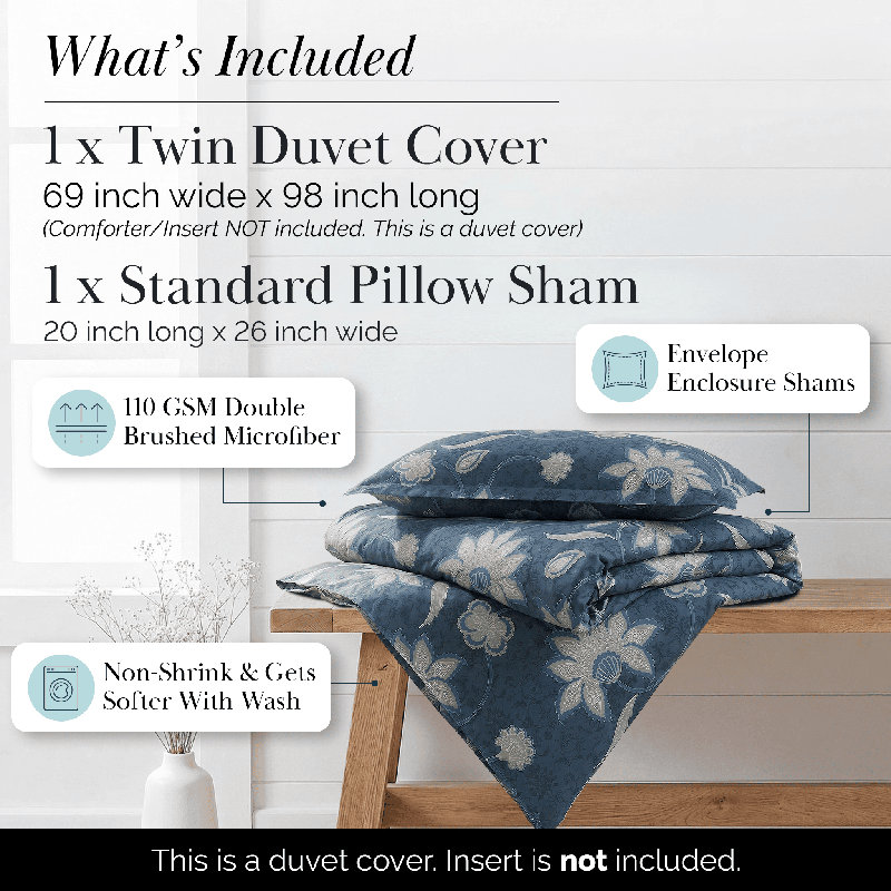 Grand Floral Collection Grand Duvet Cover Set, Twin/Twin XL Duvet Cover + 1 Pillow Sham