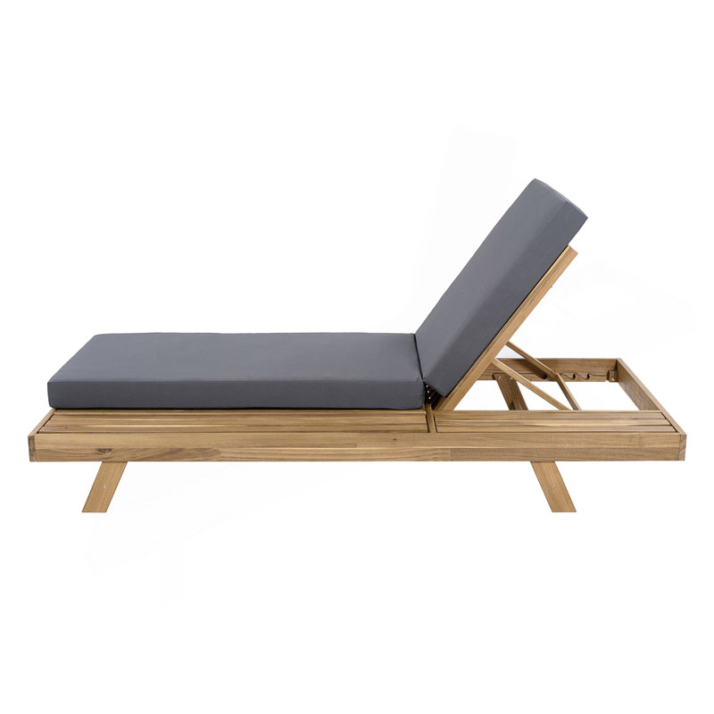 Lounge Chaise With Water-Resistant Lounge Cushions, Dark Gray Cushion/Light Brown Frame