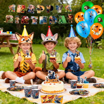 Articles de fête d'anniversaire à thème Zootopia, 112 pièces décorations d'anniversaire Zootopia et ensemble de vaisselle de fête Zootopia