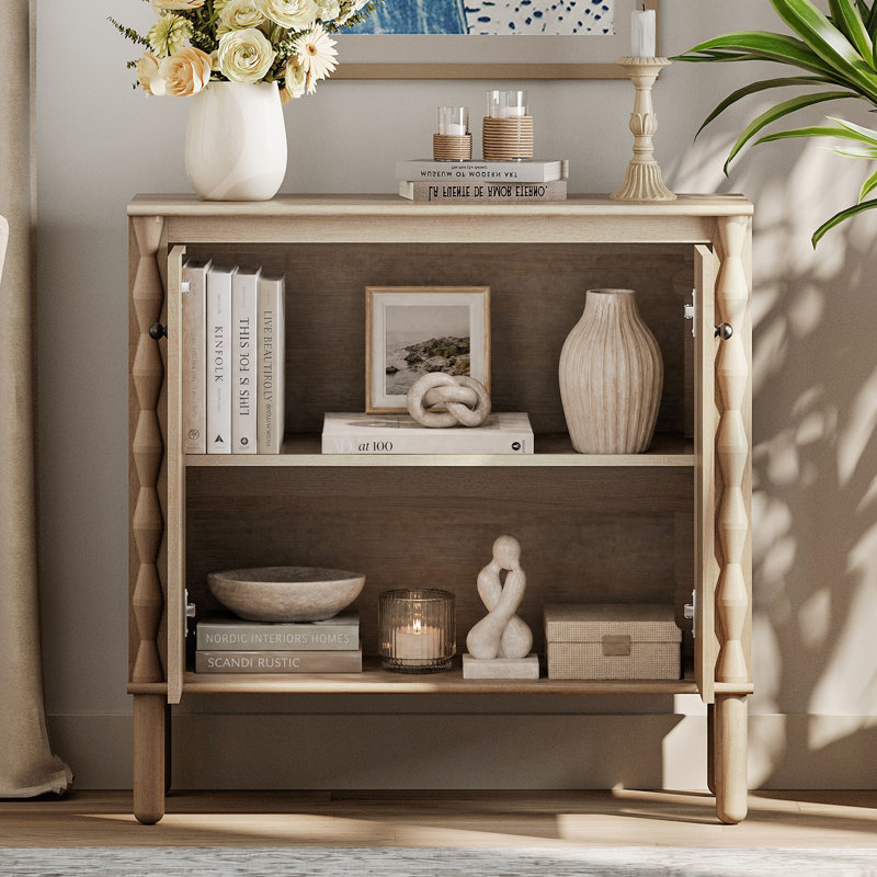 Meuble télé 8 portes avec pieds en bois pour le salon, naturel, 31.3"H x 126"L x 15.7"W, Natural