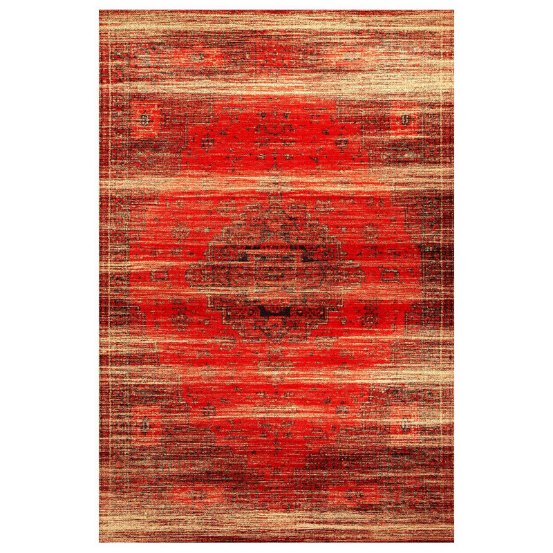Susan Red Oriental Machine Printed Cotton Polyester Area Rug, Runner 2'8" x 11'6"