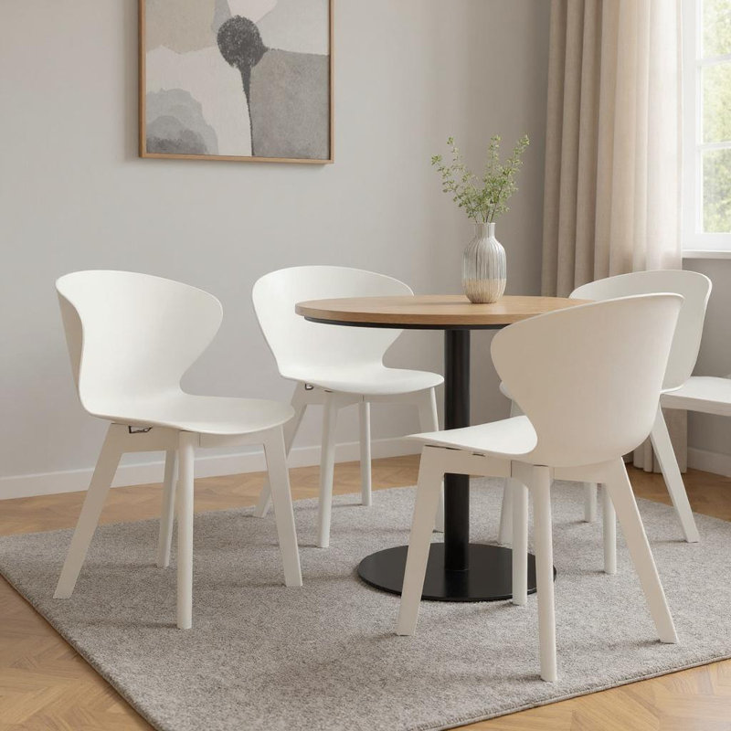 Ensemble de quatre chaises d'appoint blanches en plastique robustes, Blanc