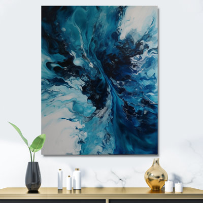 Art mural sur toile abstrait bleu sarcelle et noir